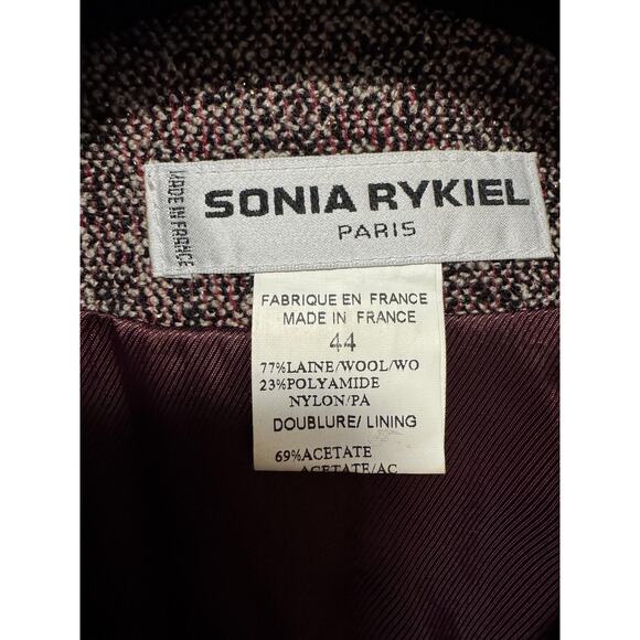 Sonia Rykiel Jacket Womens 44 Made in France Tweed Double Breasted Burgundy - Picture 3 of 15